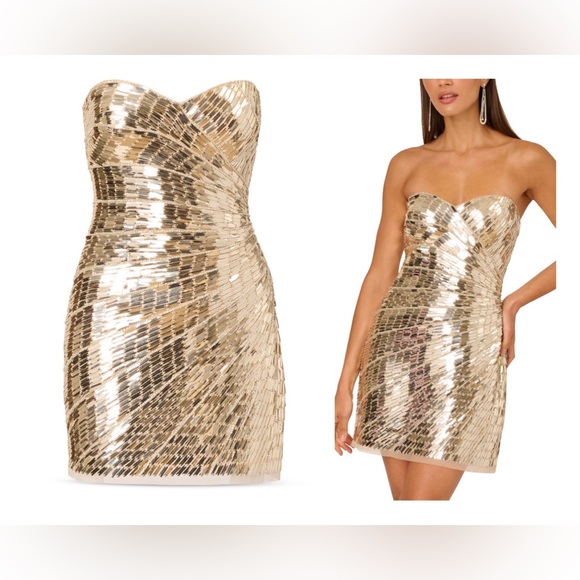 Adrianna Papell Dresses & Skirts - Adrianna Papell Gold Sequin Strapless Mini Dress NWOT, Straps Included